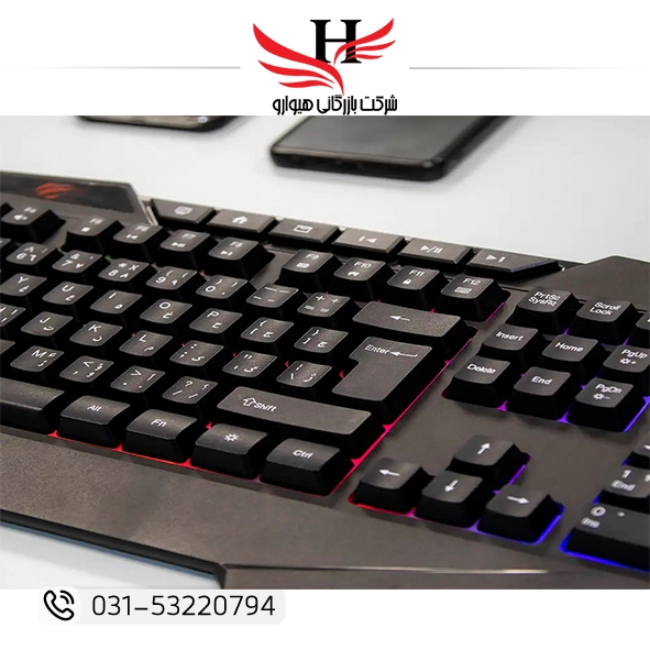 کیبورد سیمدار استوک گیمینگ هویت HAVIT مدل 878L با نور پسزمینه و طراحی ارگونومیک مناسب بازی و کار اداری